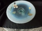 Fenton Hand Painted Signed  Blue Opalescent Footed Plate Excellent Condition