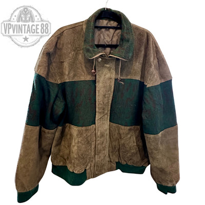 Vintage Azteken Navajo Bomberjacke Inka Style Khaki Grün Leder Festival Mantel