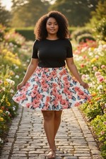 INC International Concepts 20W Floral Skater Skirt Pleated High Rise Zip Knit