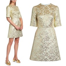 NWT Dolce & Gabbana Brocade Short-Sleeve Mini Dress in Mint Green Gold 46 US 10