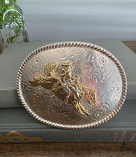 Vintage Belt Buckle Saddled Bronco Rider *Rope Edge* Made in USA