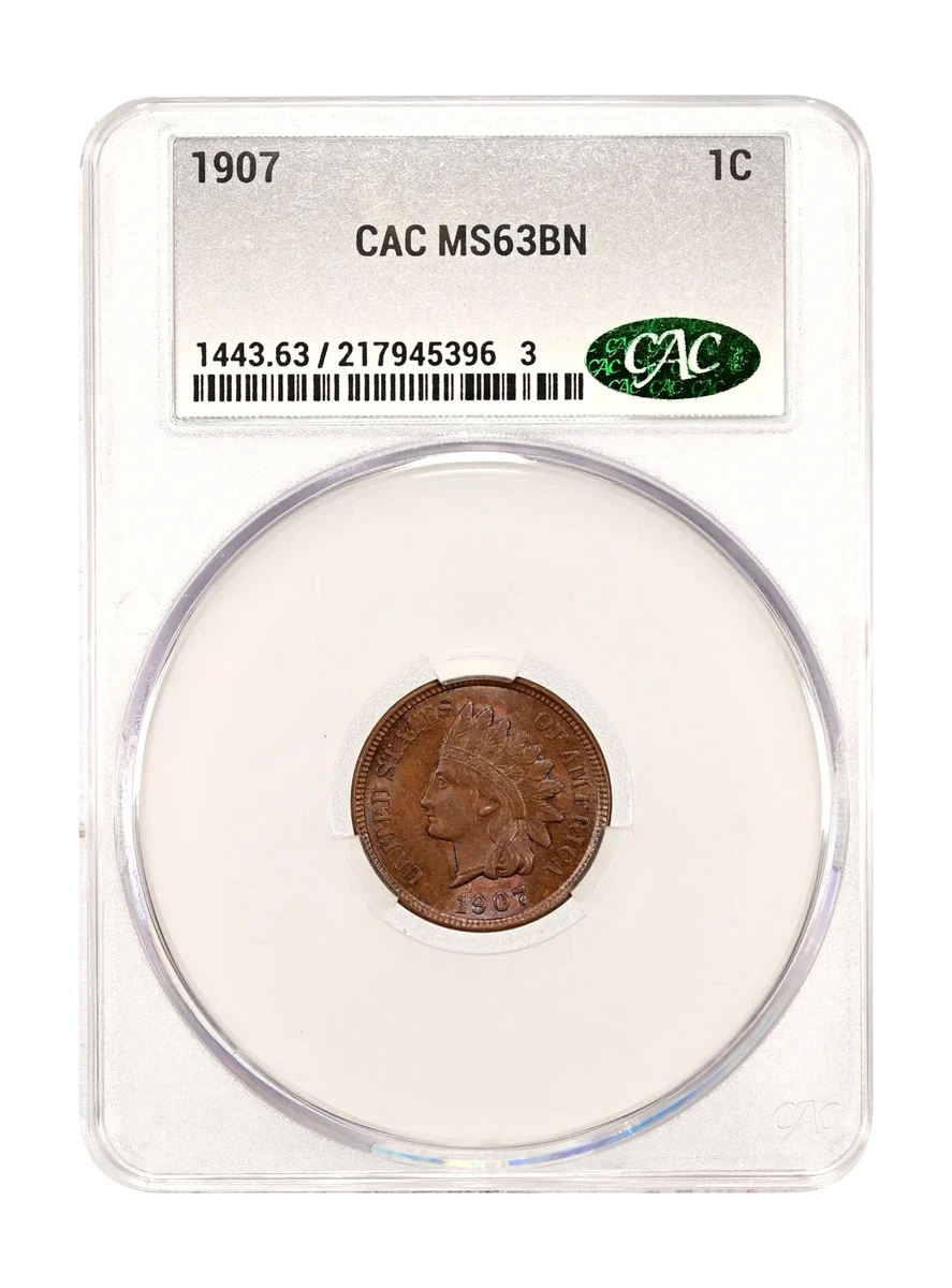 MS 63 Graded 1907 Year Indian Head Small Cents (1859-1909) for