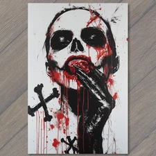 Art Print Skull Face Woman Blood Tongue Gothic Horror Crossbones Dark Art