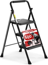 HBTower Folding Step Ladder 3 Step Stool Steel Anti Slip Pedal Handrail