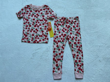 Wonder Nation Toddler Girls Pink Red Strawberry Print Tee  Pants Pajama Set 3T