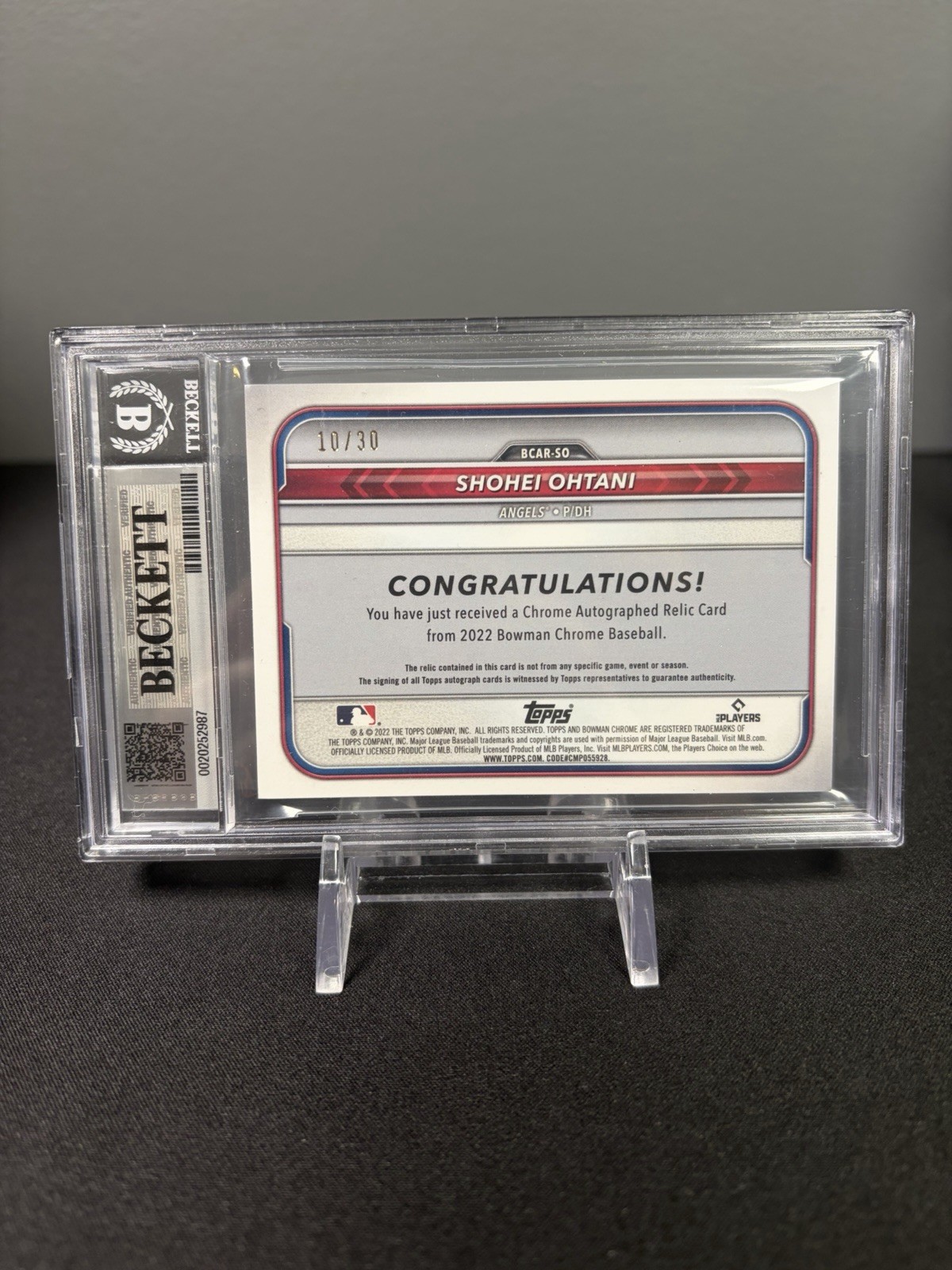 2022 Bowman Chrome Shohei Ohtani On Card Patch Auto BGS 8.5 Auto 10 view 2