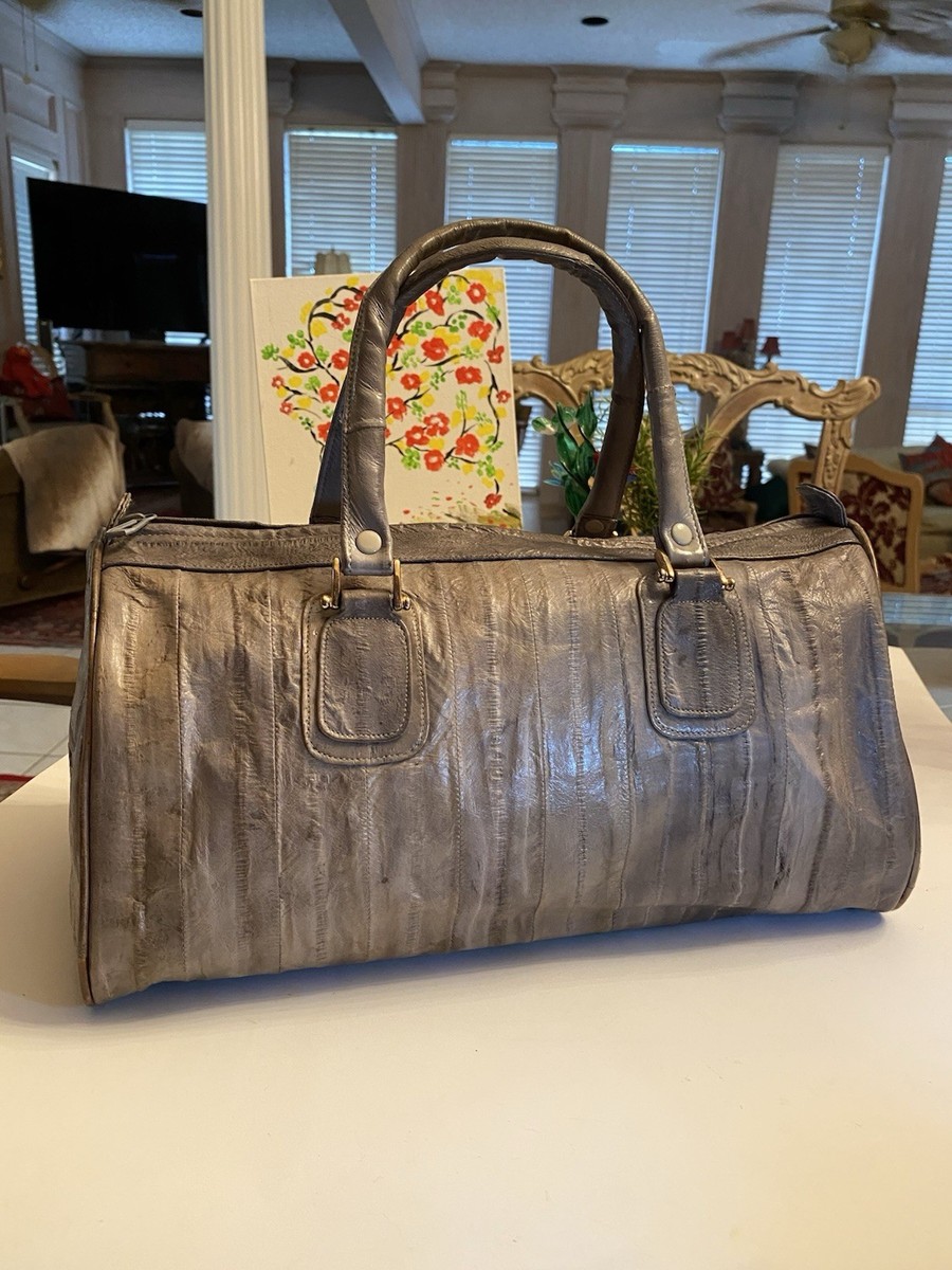 Vintage Genuine Hong Kong Eel Skin Leather Gray Doctor Handbag View 4