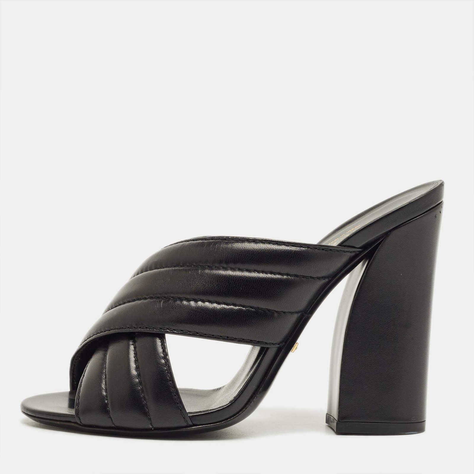 Gucci Black Quilted Leather Webby Slide Sandals Size 38