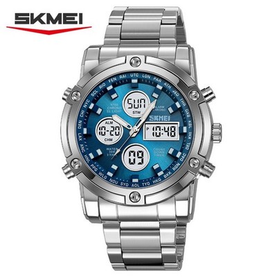 SKMEI Men Quartz Watch LED Chronograph Wristwatch Male Steel Alarm Sport Watches
