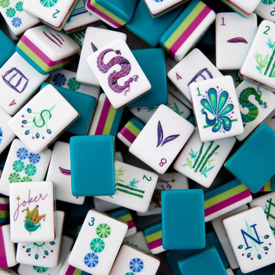 160 American Mahjong Tiles 4-Layer Acrylic Turquoise Theme Engraved Set