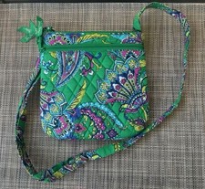 Vera Bradley Colorful Green Paisley Crossbody Bag Zip Top w/ Inner Pockets