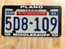 1996 Texas Dealer License Plate Plano Tx Dealer Black Plastic Frame Looks Cool 1996 Texas Dealer License Plate Plano Tx Dealer Black Plastic Frame Looks Cool