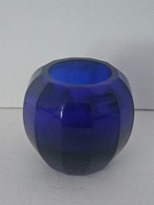 Vintage Cobalt Blue Ribbed Glass Votive Tealight Candle Holder