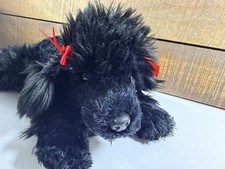 Fao Schwarz Fifth Avenue Soft Plush Black Poodle Red Ribbons 11"