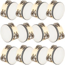 12 Pcs 4 Inch Tambourines Wedding Drum Wooden Small Wood and Metallic Silver