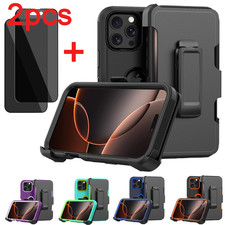 For iPhone 17/16/15/14/13 Pro Max Rugged Case Belt Clip Privacy Screen Protector