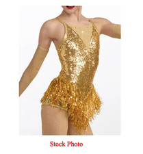 Weissman Dance Costume 10147 Gold Sequin Leotard Fringe Jazz Age ADULT XL XLA