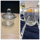 Vtg 2 Creamer & Sugar: Savannah Clear/ Anchor Hocking Pressed Floral Design *