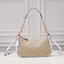 COACH Teri In Signature Canvas Gold/Sand/Chalk New Outlet Shoulder Bag 24.5 13 6
