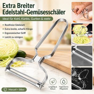 Extra breiter Edelstahl Gemüseschäler Sparschäler für Gurke Kohlrabi Rettich