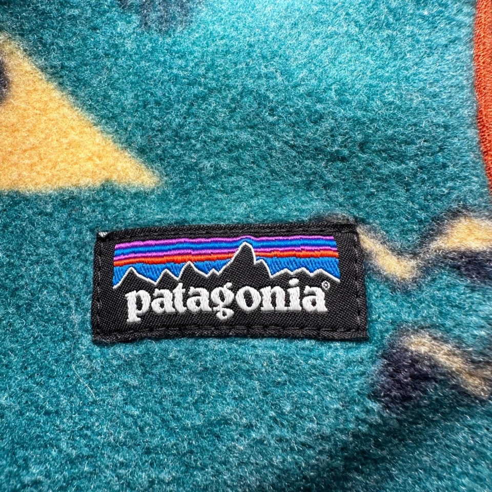 Chaleco Patagonia Synchilla Niños 4T Azul Vellón Ballena Pájaro Océano Estampado Borde Naranja Foto 4 de 4