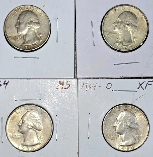 1964 P&D VG-MS Washington Silver Quarter Dollar Coin Lot,  25C Combine Ship