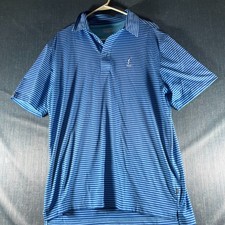 Straight Down Men  s Polo Shirt Size L Blue Striped Golf Short Sleeve Performance