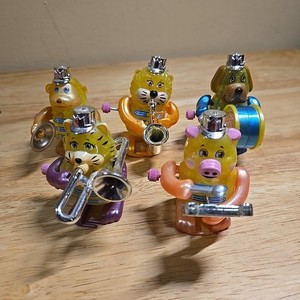 5 x Wind Up 2" 3/4 Toy 2009 Tomy Animal Band Pig Tiger Monkey Dog Cat