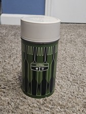 Green 73A63 Vintage Metal THERMOS Bottle Complete Pint Fork And Spoon CLEAN