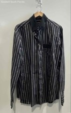 Authentic Dolce & Gabbana Mens Black Gray Striped Dress Shirt Size 17.5