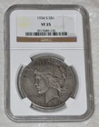 1934 S PEACE 90% SILVER ONE DOLLAR $1 NGC VF 25 VF25 SAN FRANCISCO MINT USA COIN