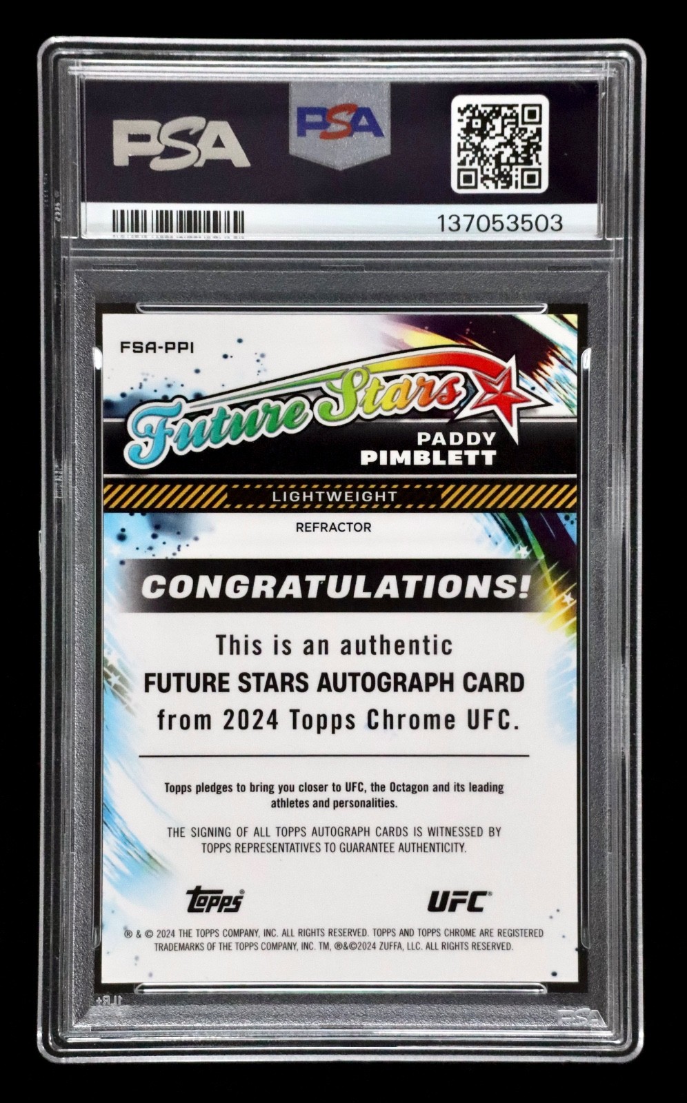 2024 Topps Chrome UFC Paddy Pimblett /150 PSA 9 Future Stars Auto Refractor CM4 view 2
