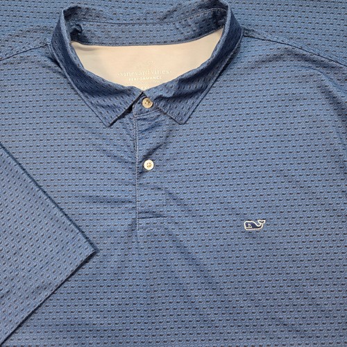 Vineyard Vines Mens XXL Printed Sankaty Polo Whale Dot Blue Wave Performance 2XL