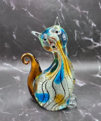 VTG 1970s Hand Blown Murano Glass Style Kitty Cat Figurine