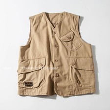 Men Loose Cargo Vest Multi Pockets Sleeveless Jackets Waistcoats Japanese Solid