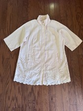 Chico  s Linen  Eyelet Jacket Women  s Size XL Zip Front Lightweight Pockets