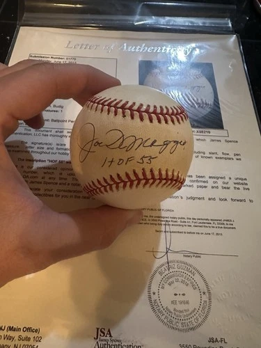 Joe Dimaggio Signed MLB Official Baseball HOF 55 Inscription JSA LOA
