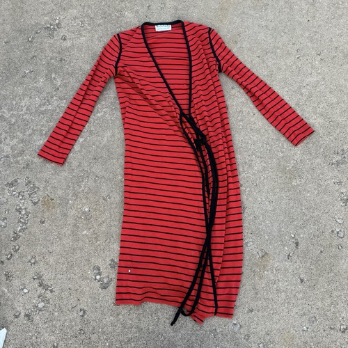 Rare early 70s/80s DVF Diane Von Furstenberg Red Black Striped Knit wrap dress 4 - Picture 2 of 5