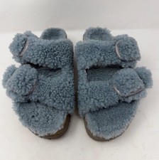 Papillio by Birkenstock Arizona Blue Shearling Teddy Platform Sandals Womens 39