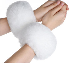 Faux Fur Wrist Cuffs White Arm Warmers for Women Party Costumes Accessory