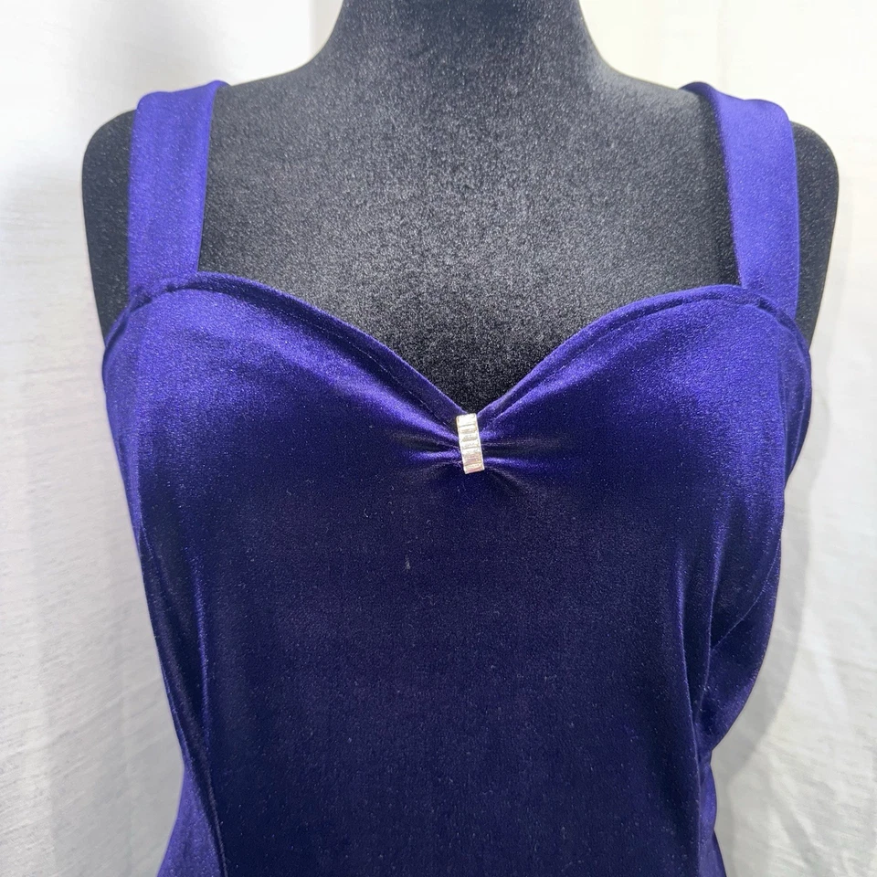 Vestido Onyx Nite Terciopelo Púrpura Vintage Y2K Formal Brillante Talla 16 Foto 3 de 4