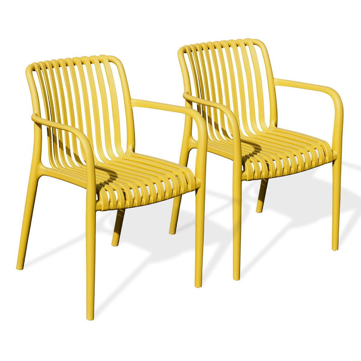 Fauteuils de jardin Tiago moutarde lot de 2 chaises de terrasse design 81cm