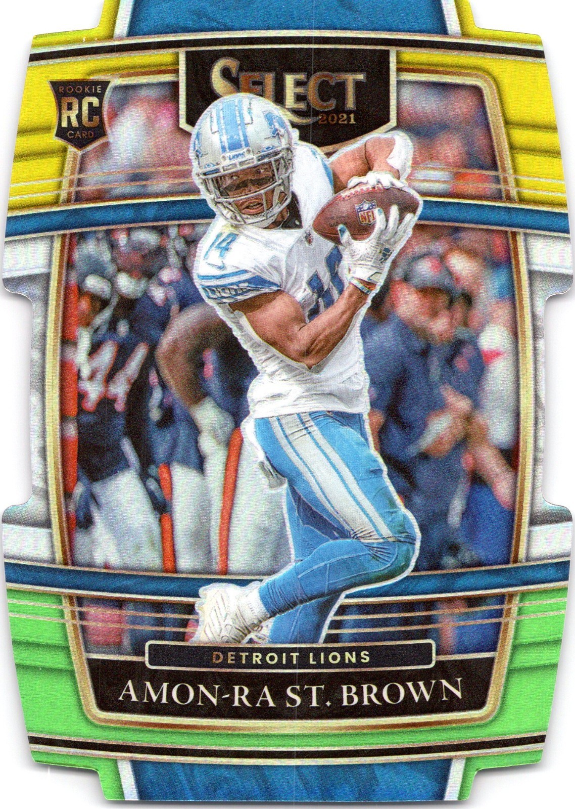 2021 Panini Select #73 Amon-Ra St. Brown Green and Yellow Prizm Die Cut