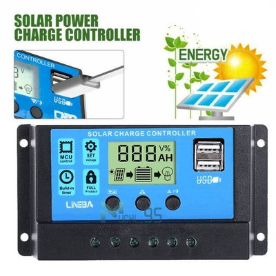 LINEBA 780W 30A PWM Solar Charge Controller 12/24V Voltage Regulator Battery USB