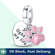 KUNSIR Sterling Silver DIY Charm For Bracelet Glow-in-the-Dark Paw Charm Pendant