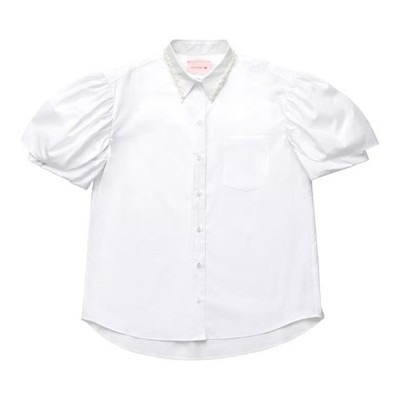 H&M Simone Rocha Cotton Puff Sleeve Pearl White Shirt