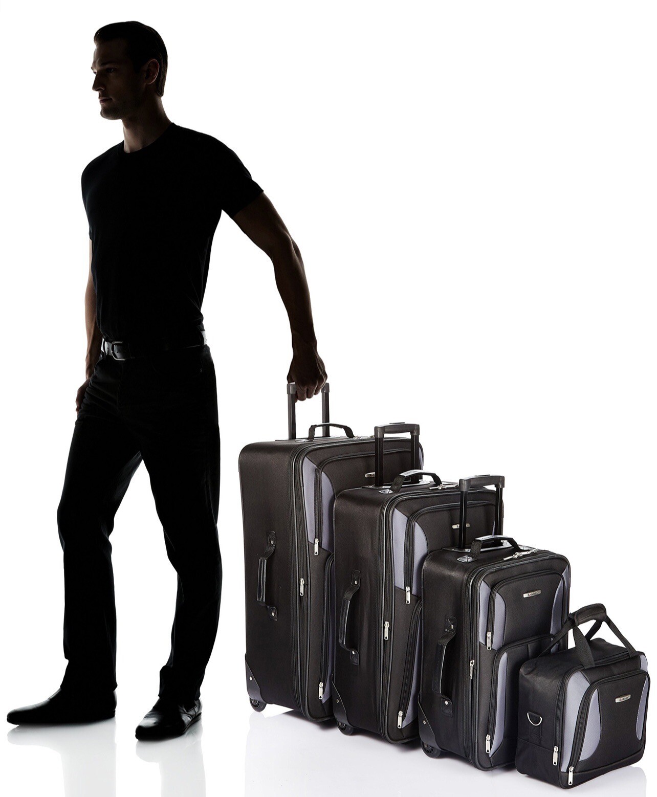 Rockland Journey Softside Upright 4-Piece Luggage Set Black/Gray