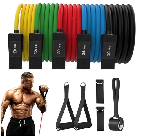 Resistance Bands Set (11 Pieces), Exercise Bands with Door Anchor, Handles, Wate