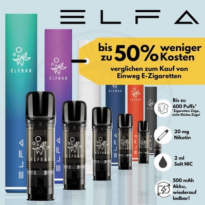 ELFBAR 600 ELFA Pods E-Zigarette E-Shisha I Liquid Pods 2x 2ml mit 20mg Nikotin