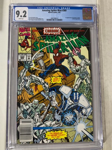 Amazing Spider-Man #360 CGC 9.2, RARE NEWSSTAND! Key 1st CARNAGE Cameo MCU